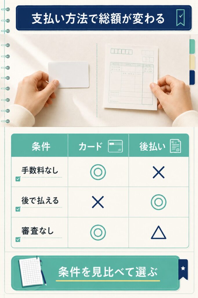 クレジットカードと後払いの条件比較表