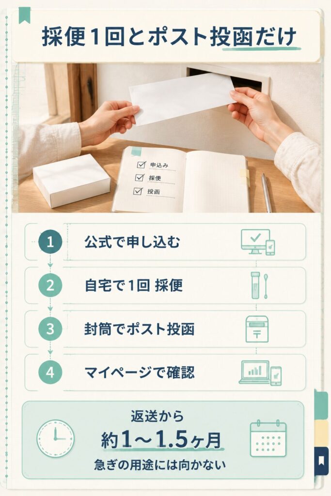 申し込みから結果確認までの4ステップと所要期間の図解