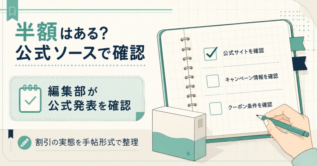 半額の有無を編集部が確認する流れを示した図解
